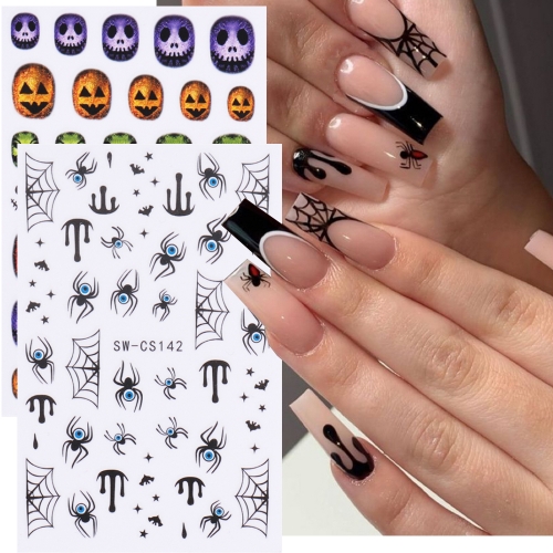 1pcs Various Halloween Scary Skull Head Blooding Lip Spider Adhesive Nail Art Stickers Decals Manicure Acessories