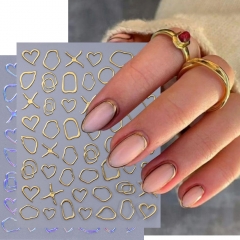 1pcs 3D Bronzing Stripe Nail Stickers Silver Laser Heart Oval Decals Gold Frame Irregular Nail Sliders Charms Manicure Decor