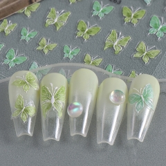 1pcs Spring Hot Selling Butterfly Nail Stickers Self Adhesive Luxury 3D Green Aurora Butterfly Nail Sticker