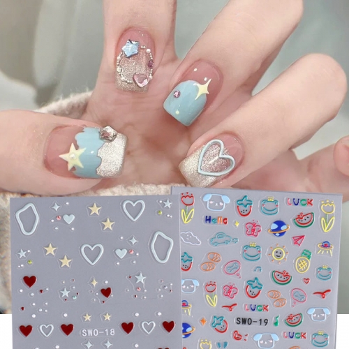 1pcs Cartoon Star Heart Car Butterfly Nail Sticker Anime Stickers Nail Art Decoration DIY Accessories