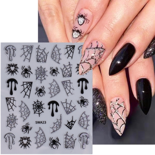 1pcs Cute Halloween Nail Design Sticker Pink Cartoon Skull Pumpkin Spooky 3D Punk Holiday Manicure Slider Nail Art Accessories