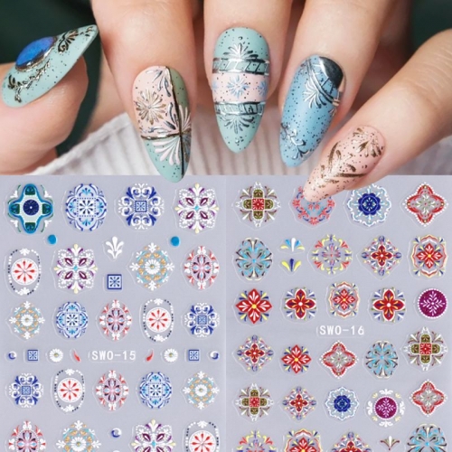 1pcs Elegant Bohemia Design 5D Nail Stickers Nails Transfer Sliders Embosses Decals