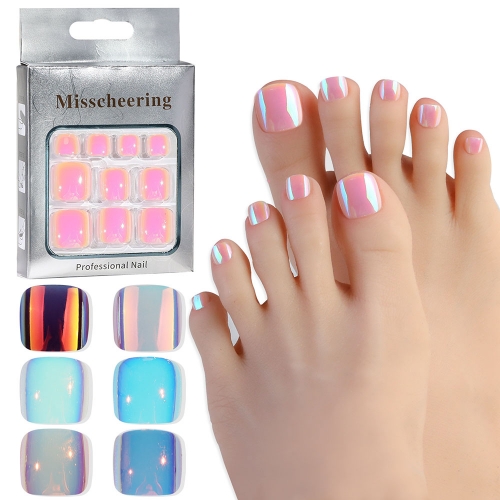 1 Box Cat's Eye Phototherapy Fake ToeNails Aurora Glitter False ToeNails Feet Nail Tips Nail Art Nail Accessories