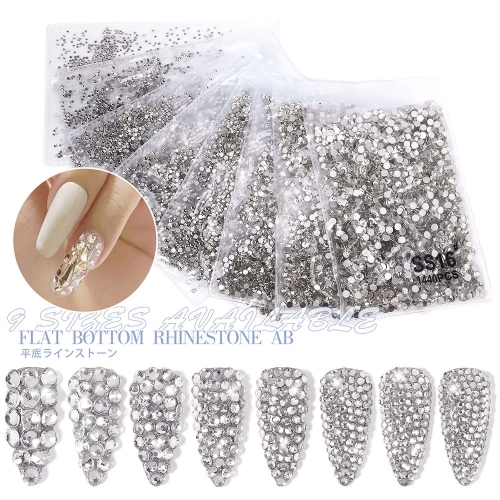 1 Bag AB Nail Rhinestones Flat Bottom Crystal Clear Diamond Gems DIY Nail Art Decorations Nail Accessories