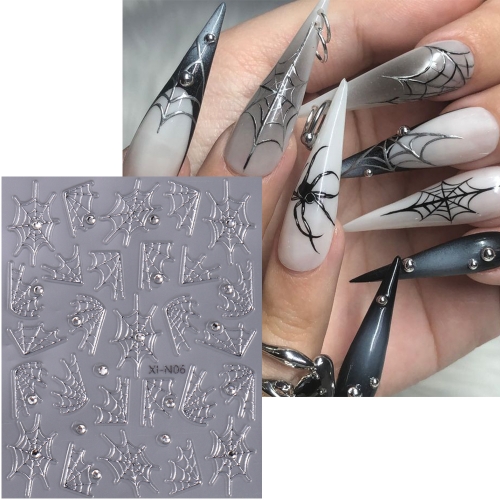 1pcs Halloween Cobweb Stars Nail Stickers Gold Black Silver White Spider Curved Lines Glossychic Design Blood Nail Art Decor Decal