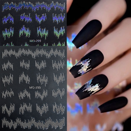 1pcs New Aurora Wave Lines Stamping Reflective Nail Art Sticker Laser Gold Silver Simple Line Decal Self-Adhesive Design Decoration