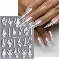 1pcs 5D Halloween Nail Stickers Cute Cartoon Pumpkin Spider Web Skull Design Holiday Nail Decoration Decals