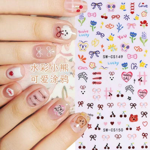 1pcs Flower Nail Sticker Daisy Cherry Blossom Petal Leaf Bow Knot Charm Spring Summer Slider Manicure Decoration