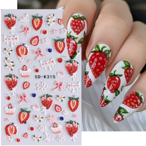 1pcs 5D Daisy Embossed Nail Sticker Pudding Gel  Flower Tulip Strawberry Bee Beach Ocean Petal Leaves Engraved Summer Decoration