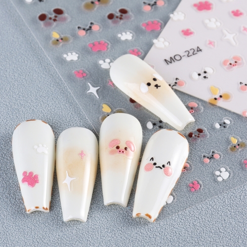 1pcs New Cute Relief Nail Stickers Pink And Tender Small Animals Cute Cat Claw Nail Stickers 3D