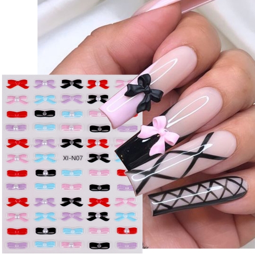 1pcs Pink Bow Tie Mini Bowknot Line Self Adhesive Nail Art Decoration Sticker Manicure Decals
