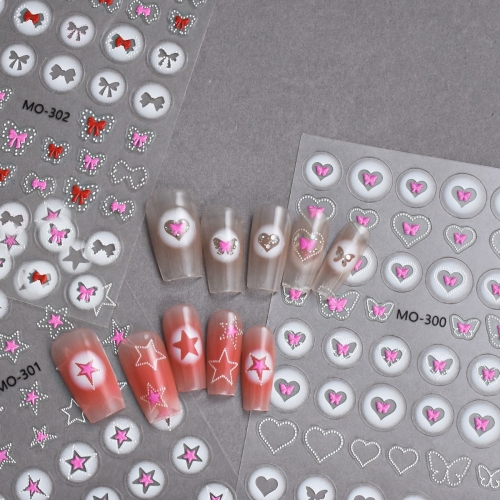 1pcs White Pink Bloom Translucent Hollow Butterfly Heart Bow Knot Nail Sticker Nails Decals Hollow Heart Star Shape Sticker Sliders