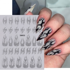 1pcs Pretty Girl Warrior Grimace Man Fire Flames 3D Back Glue Nail Art Stickers Decals Sliders Nail Ornament Decoration