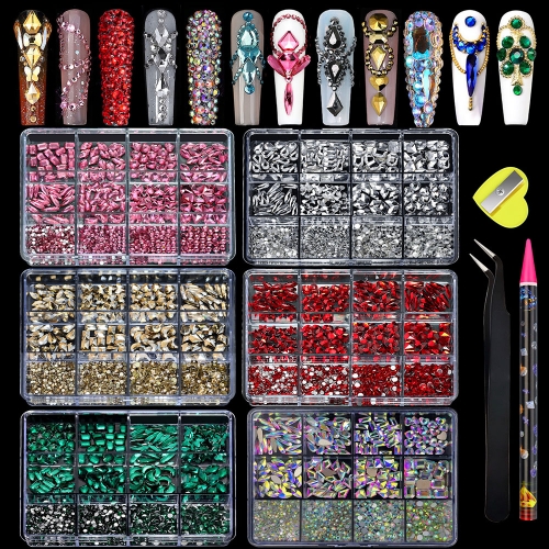 1 Box AB Drill Mulit Shaped Flatback Rhinestones Set Nails Glass Crystal Nail Art Charms Manicure Decoration Nail Accessories