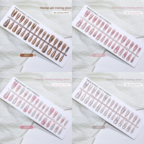 1box Handmade Press On Nails Gilding Fake Nails Medium Artificial Decoration Finished Wearing Nails Nail Tips