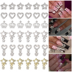 1 Bag Diamonded Crown Heart Star Pendant Alloy Jewel Nail Art Rhinestone Decoration Manicure Charms Nail Accessories