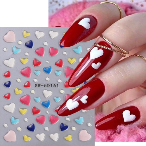 1pcs Cute Heart 5D Nails Stickers Relif Hollow Colorful Love Design Acrylic Sliders Carving Flower Manicure Decals