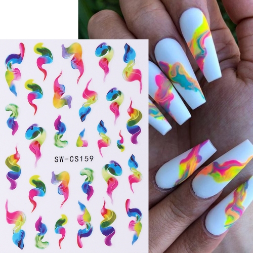 1pcs Colorful Wave Line Nail Water Decals Abstract Stripe Nail Stickers Set Swirl Ribbon Transfer Slider Manicure Tips