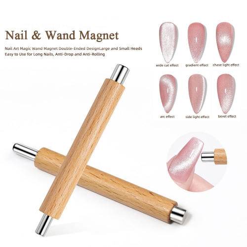 1 Pcs Nail Art Nail Magnetic Stick Cat Eye Magnetic Rod Wooden Handle Cylindrical Double End Nail Tools