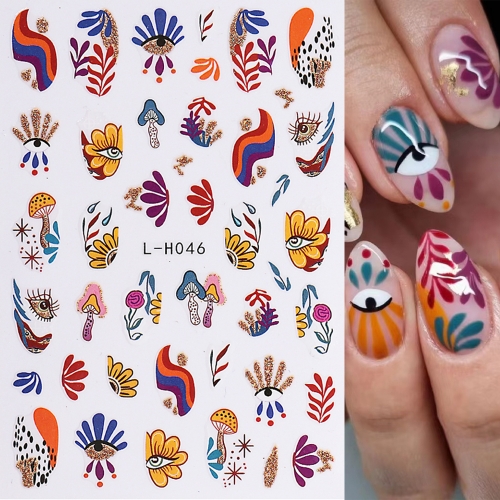 1pcs 3D Nail Stickers Ink Colorful Flowers Leaves Self-Adhesive Slider Nail Art Decorations Decals Nail Art Tool Manicure Accessories