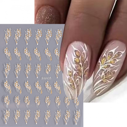 1pcs Reflective Glitter Wheat Ears Nail Decal Sparkling Powder Design Shinning Gold Fall Adhesive Sliders Charm Simple Manicure Foils