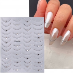 1pcs 3D Metallic French Stripe Line Nail Sticker Crystal Rhinestone Gold Silver Smile Line Simple Slider DIY Manicure Art Accessories