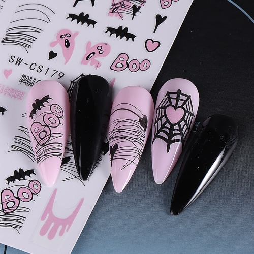 1pcs 3D Halloween Nail Stickers Cartoon Mummy Bandages Ghost Eyes Pumpkin Spider Web Blood Drops DIY Winter Matte Nail Art Decoration