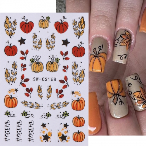 1pcs 3D Fall Leaf Nail Sticker Autumn Pumpkin Slider Halloween Scorpion Cherry Spider Web Ghost Decal DIY Manicure Art Decoration Tip