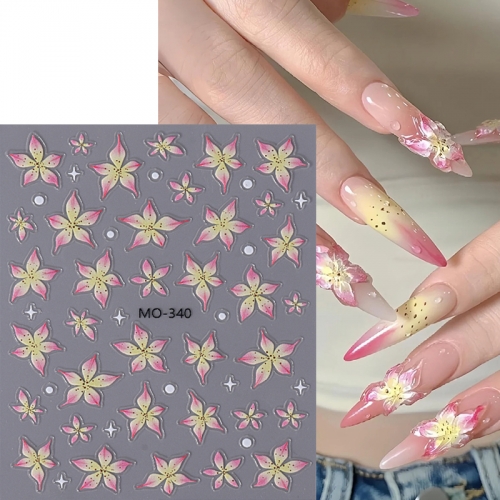 1pcs Nail Sticker Wholesale 3D Relief Lily Blue Bell Orchid Tulip Jelly Summer Sticker Acrylic Adhesive Gel Nail Art Decoration