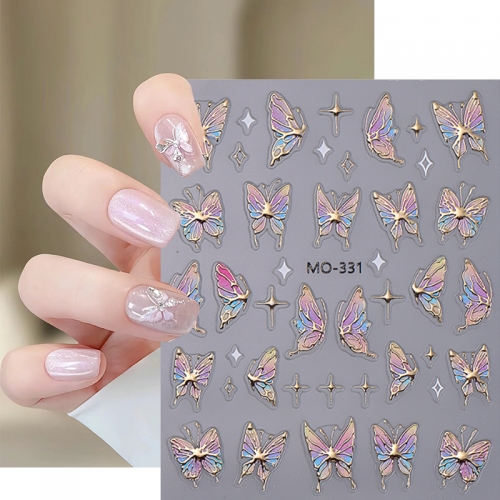 1pcs Vibrant Butterfly Nail Stickers Metallic Gradient Hibiscus Flowers Design Decal Sparkling Wings DIY Charm Foils Manicure Sliders