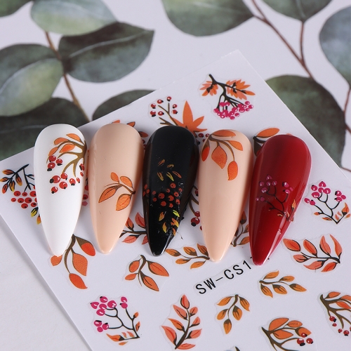 1pcs 3D Fall Leaf Nail Sticker Autumn Pumpkin Slider Halloween Scorpion Cherry Spider Web Ghost Decal DIY Manicure Art Decoration