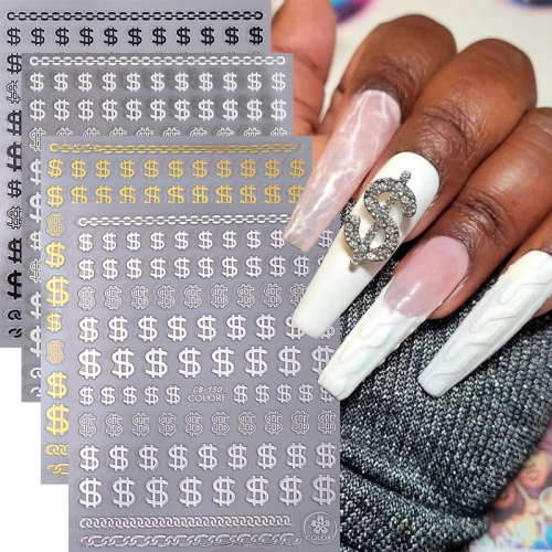 1pcs Money Dollar Nail Art Stickers 3D Gold Luxury Dollar Sign Self Adhesive Nail Decals DIY Manicure Decoration Accessories