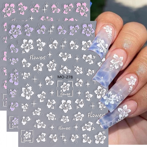 1pcs 5D Hibiscus Flowers Nail Art Sticker White Pink Star Nail Decal Floral for Women Nail Supplies Decoration 