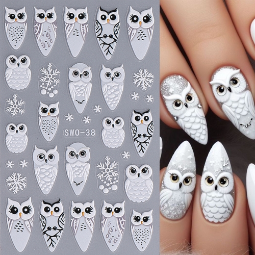 1pcs Cute Owl Nail Art Sticker Kawaii Bird Nail Slider Irregular French Line Design Nail Decals Winter DIY Manicure Decoration