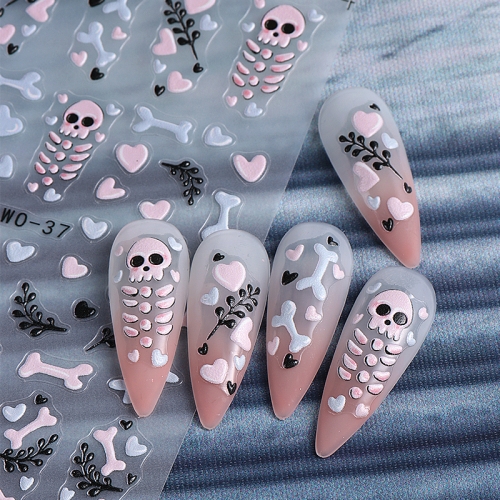 1pcs Halloween Nail Art Stickers Skull Ghost Cat Spider Web Design Self Adhesive Nail Art Decals For Nail Supplies Manicure Decor