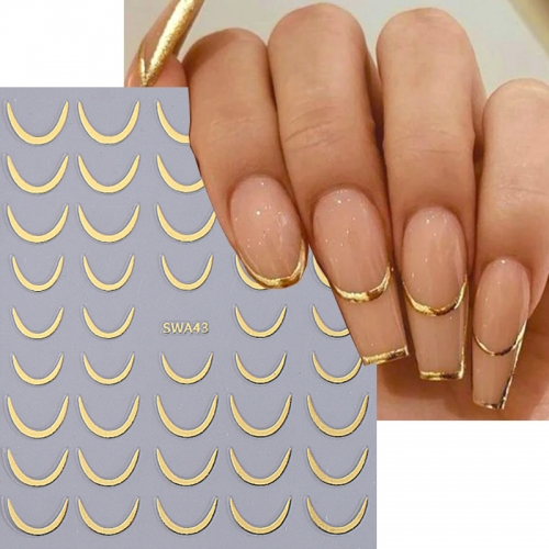 1pcs Metallic French Stripe Line Nail Sticker Gold Silver Smile Line Simple Slider DIY Manicure Art Accessories