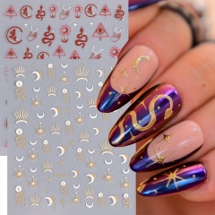 1pcs Golden Line Leaves 3D Nail Art Stickers Halloween Evil Eye Snake Sun Star Golden Line Nail Decals DIY Manicure Decorations