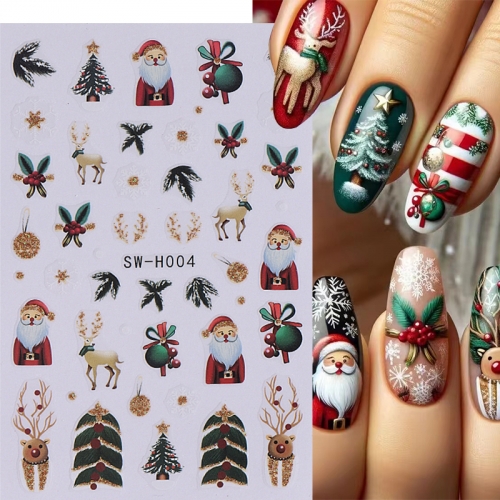 1pcs New Year 3D Nail Stickers Countdown Clock Design Shiny Glitter Christmas Snowflake Elk Deer Nail Sliders Decals