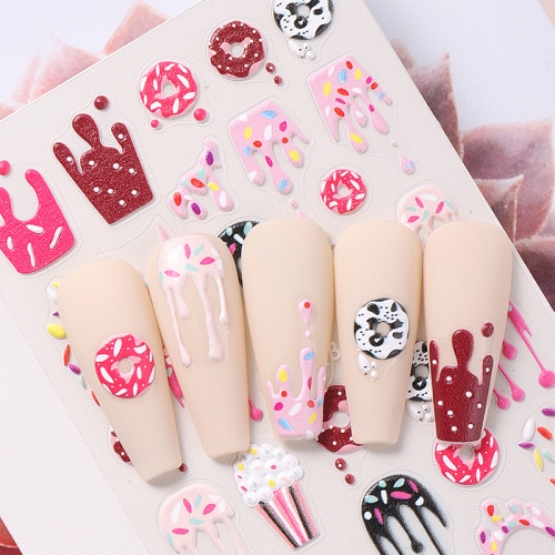 1pcs Summer Dopamine Cartoon Nail Stickers 5D Embossed Nail Anime Girl Flowers Decals Kawaii Charms Manicure