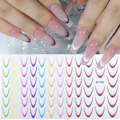 1 Pcs Gradient Color French Manicure Nail Art Designs Stickers Self Adhesive Nail Tips DIY Decoration Stencil Tools Nail Sticker