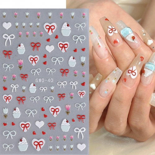 1pcs Pink Bow Cherry Strawberry Heart-shaped Star Nail Sticker Nail Art Manicure Decors