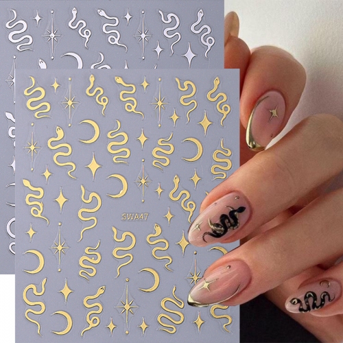 1pcs Snake Design Nail Stickers Nail Art Decoration Holographic Star Moon Slider Decal for DIY Manicure Decor