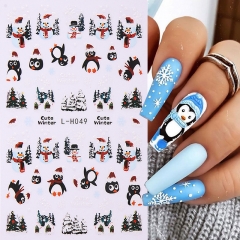 1pcs  Christmas Nail Stickers Set White Glitter Santa Claus Elk Snowflake Snowman Design Nail Decal Slider Manicure Decoration