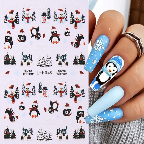 1pcs  Christmas Nail Stickers Set White Glitter Santa Claus Elk Snowflake Snowman Design Nail Decal Slider Manicure Decoration