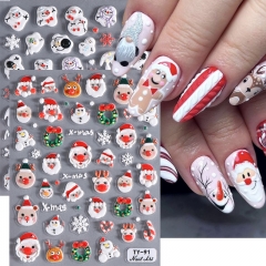 1pcs 5D Embossed Christmas Nail Sticker Cute Winter Snowflake Snowman Cartoon Slider Decal Japanese Korean Style Manicure Decoration