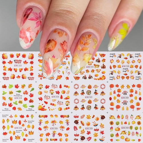 1sheet Maple Leaves Nail Water Decals Hedgehog Water Transfer Nail Art Sticker Adhesive Decals Autumn Manicure Foils Decoration