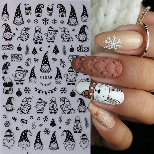 1pcs Black Christmas Cartoon Nail Sticker Winter Snowflake Elk  Santa Claus Crystal Ball Foil Xmas New Year Manicure Decals