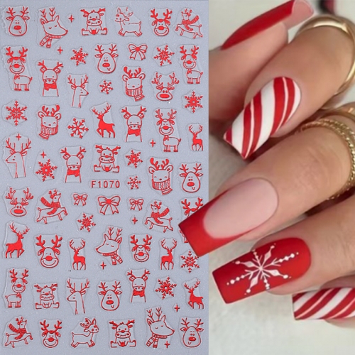 1pcs Christmas Cartoon Nail Sticker Winter Snowflake Elk Santa Claus Self-Adhesive Sliders New Year Manicure Decor