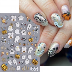 1pcs Cute Ghost Pumpkin Nail Sticker Decals,Halloween Candy Jelly Bear Spider Nail Art Decorations Adhesive Gel Slider