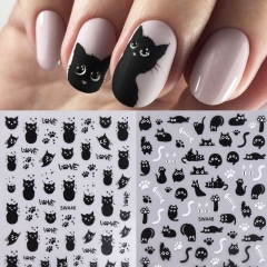 1pcs Cute Black Cat Nail Stickers Decoration Kawaii Cartoon Animal Design Stars Nail Decals Sliders Nail Art Manicure Decors